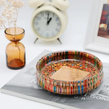 Multi Color Pencil Round Bowl - Handmade Wooden Core Clear Resin Bowl