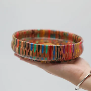 Multi Color Pencil Round Bowl - Handmade Wooden Core Clear Resin Bowl