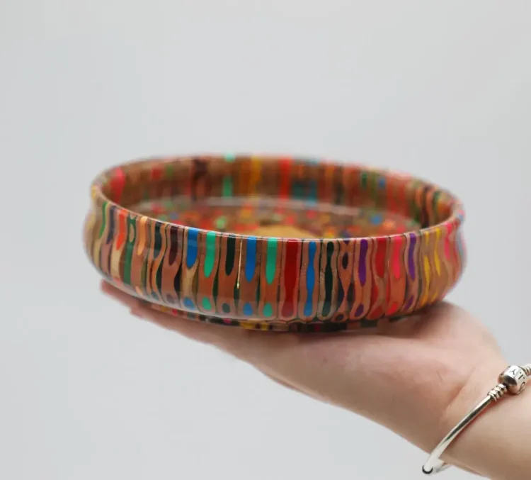 Multi Color Pencil Round Bowl - Handmade Wooden Core Clear Resin Bowl