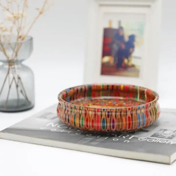 Multi Color Pencil Round Bowl - Handmade Wooden Core Clear Resin Bowl