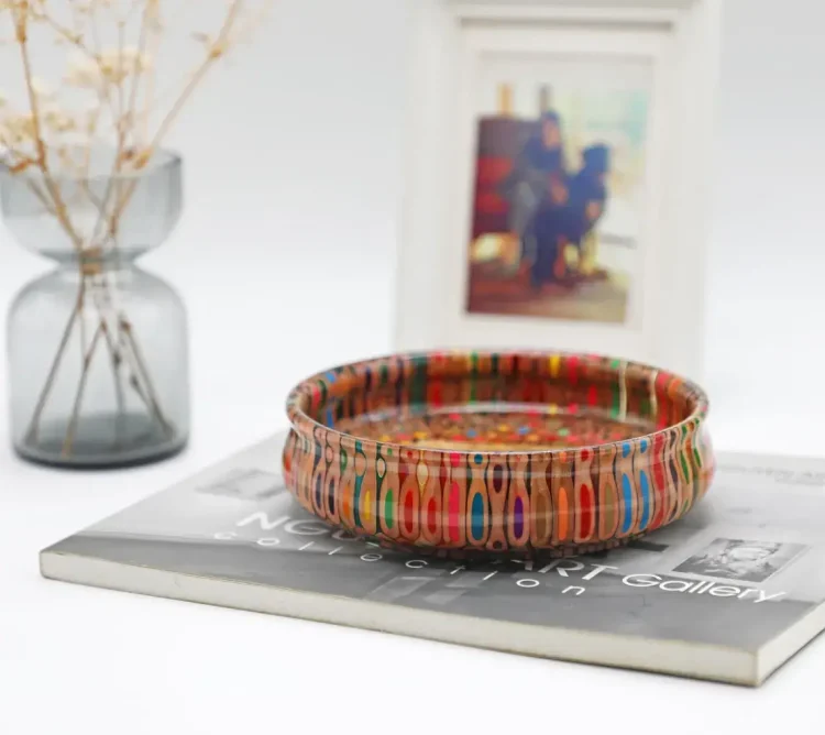 Multi Color Pencil Round Bowl - Handmade Wooden Core Clear Resin Bowl