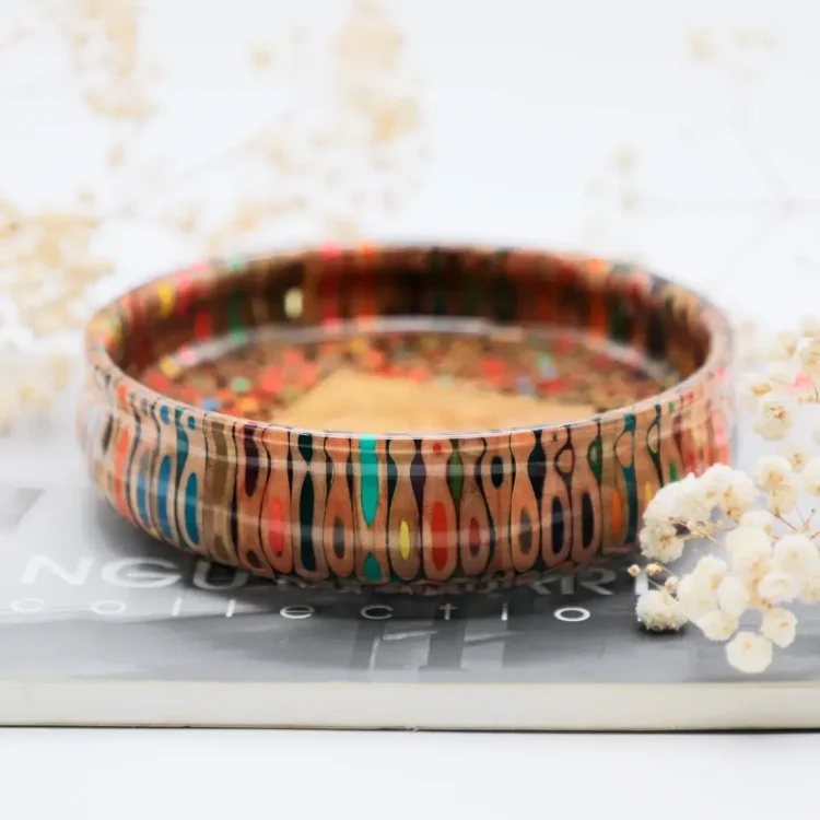 Multi Color Pencil Round Bowl - Handmade Wooden Core Clear Resin Bowl