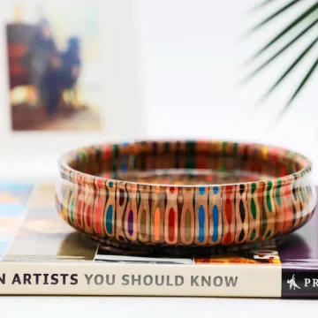 Multi Color Pencil Round Bowl - Handmade Wooden Core Clear Resin Bowl