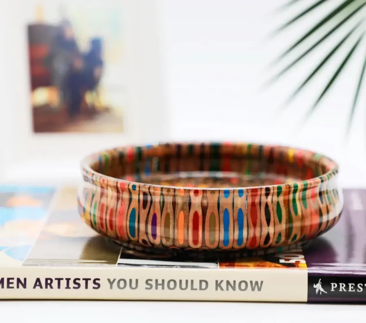 Multi Color Pencil Round Bowl - Handmade Wooden Core Clear Resin Bowl