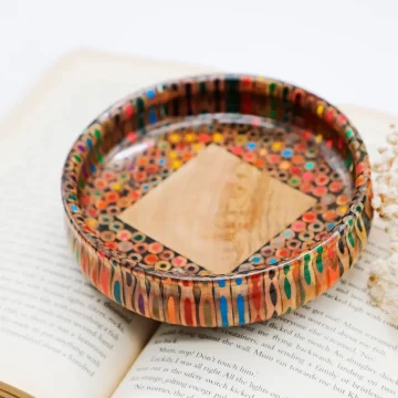 Multi Color Pencil Round Bowl - Handmade Wooden Core Clear Resin Bowl