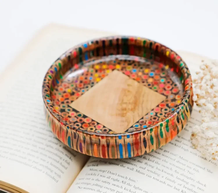 Multi Color Pencil Round Bowl - Handmade Wooden Core Clear Resin Bowl